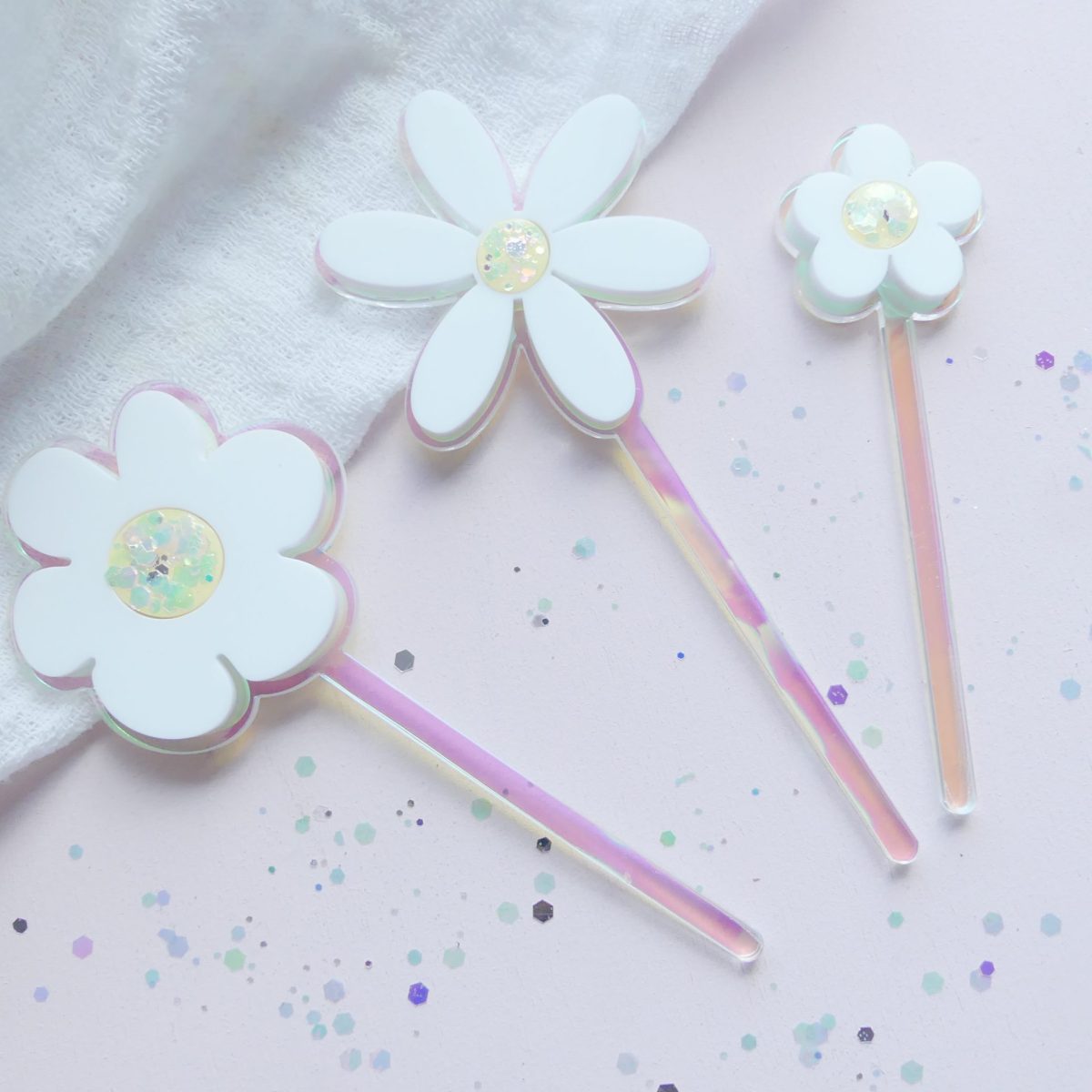Mini topper fleur marguerite iridescent