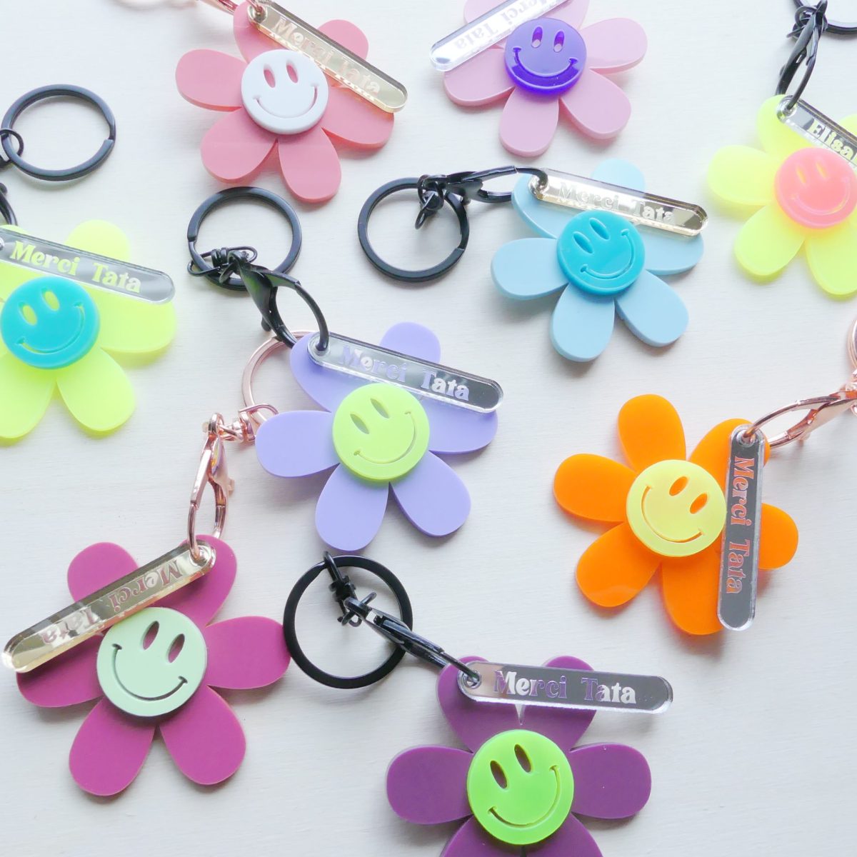 Porte clefs fleur smiley