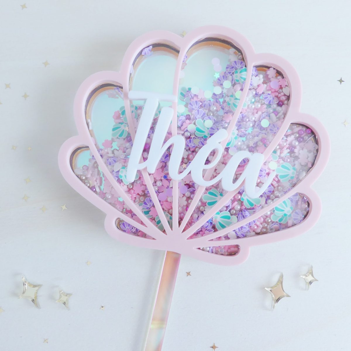 Cake topper Coquillage Mermaid shake it (version rose pastel/transparent)