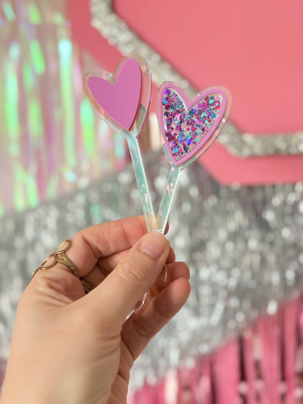 Lot 2 coeurs topper avec un coeur à paillettes