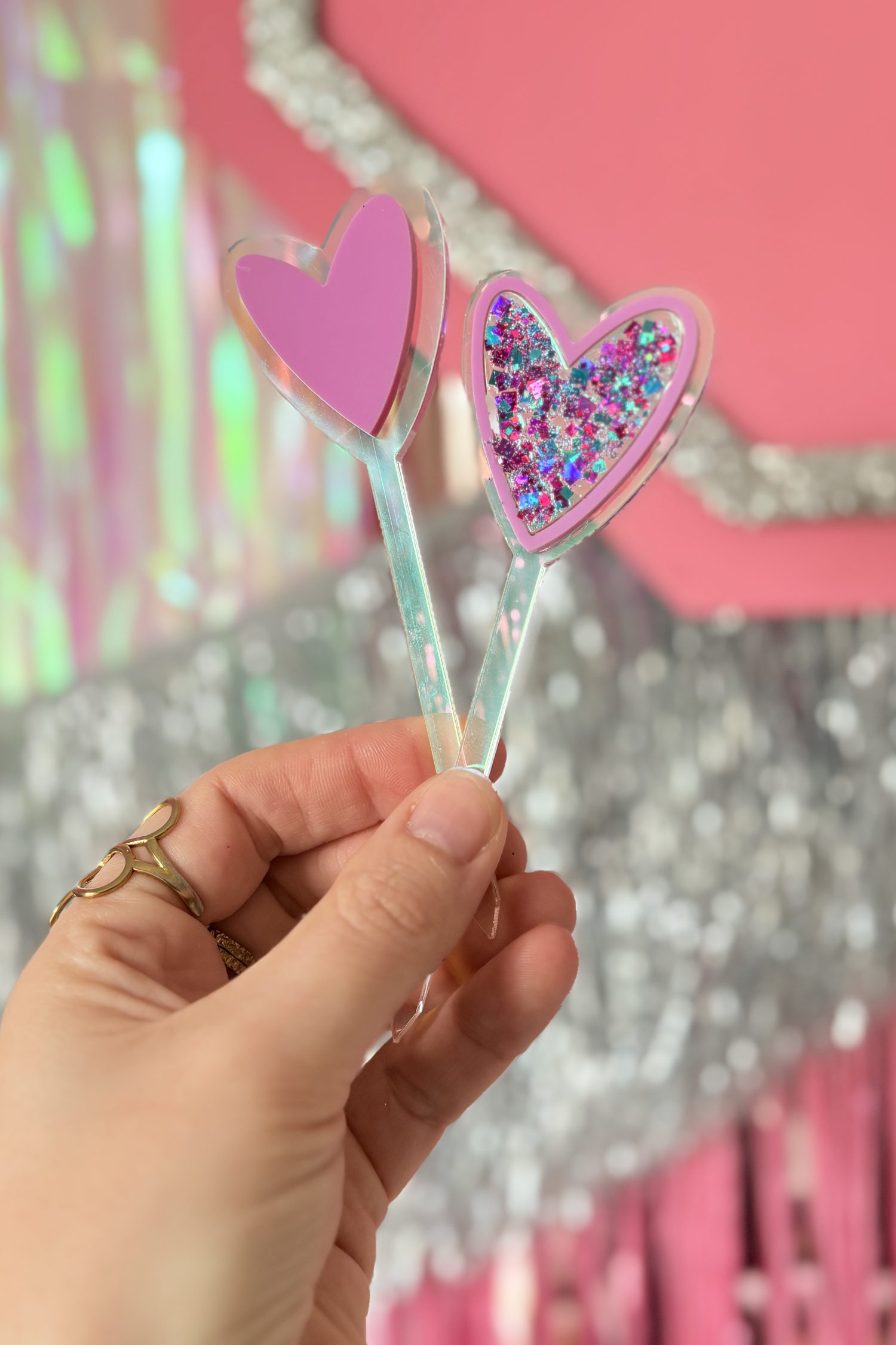 Lot 2 coeurs topper avec un coeur à paillettes