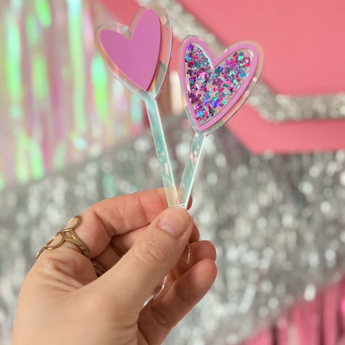 Lot 2 coeurs topper avec un coeur à paillettes