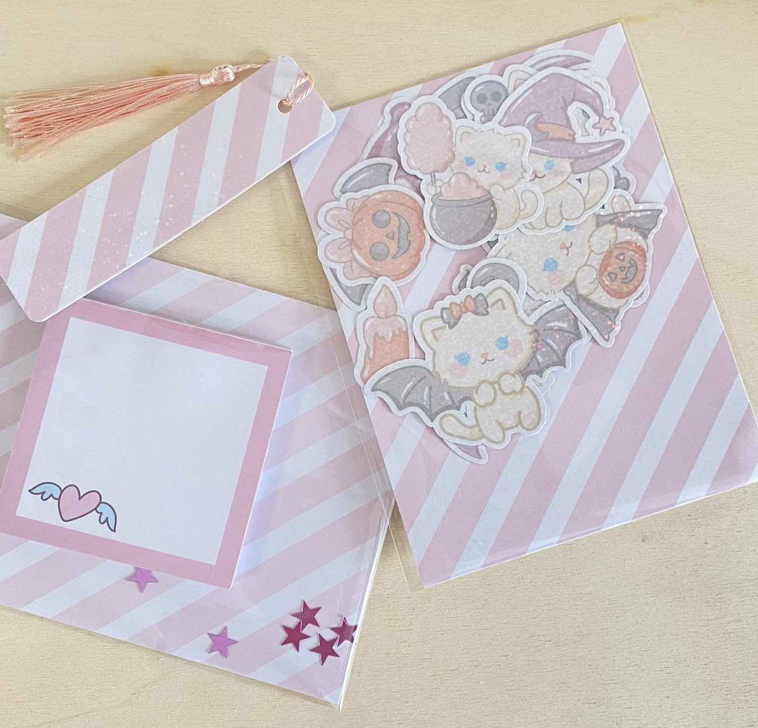 Lot papeterie Rose chat coeurs