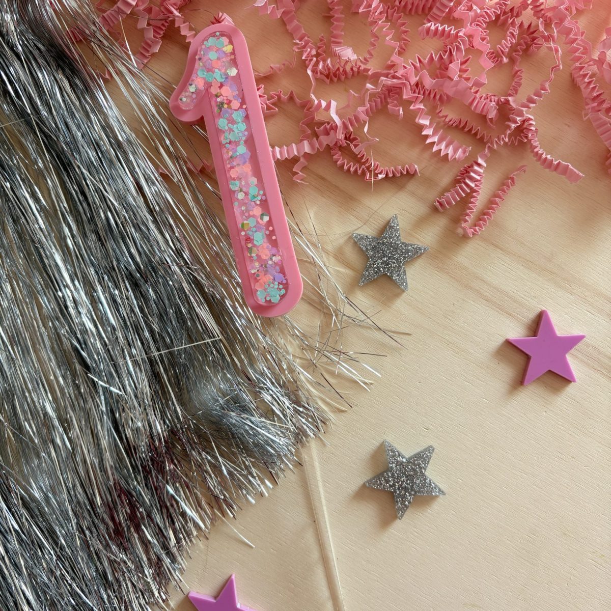 Chiffre glitter rose transparent (pic amovible)