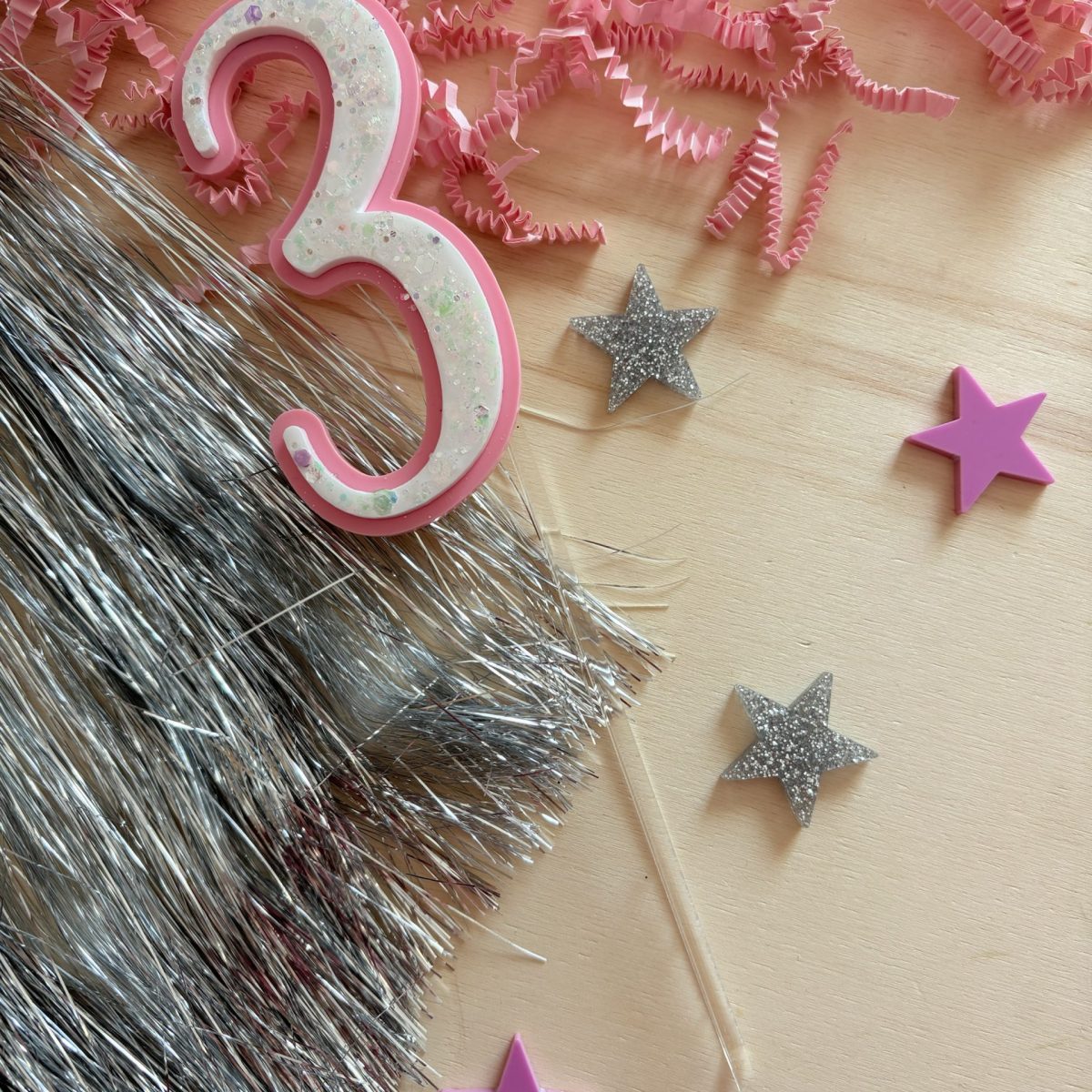 Topper chiffre glitter rose blanc (pic amovible)