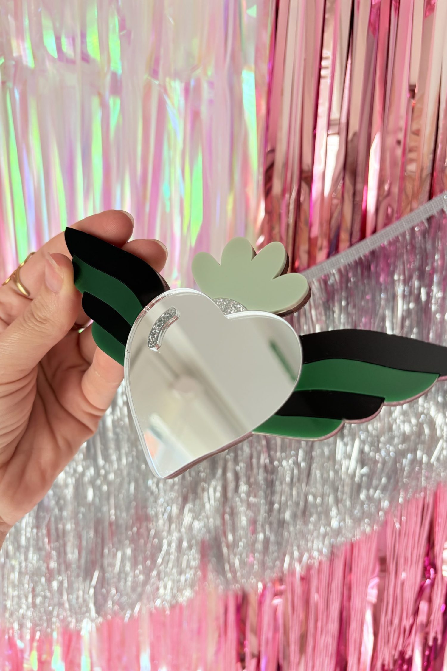 Ex voto ailes coeur miroir argent