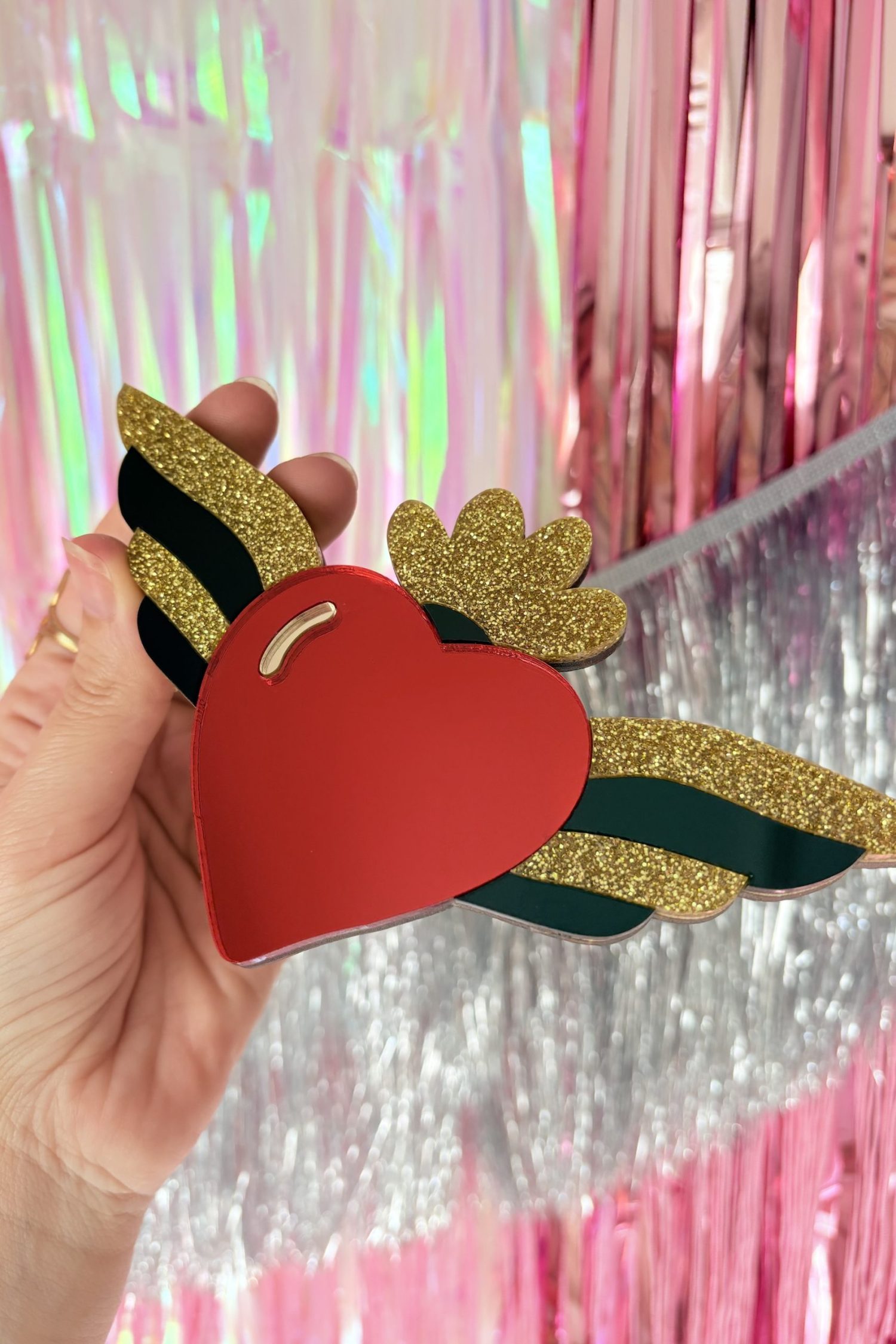 Ex voto ailes coeur miroir rouge