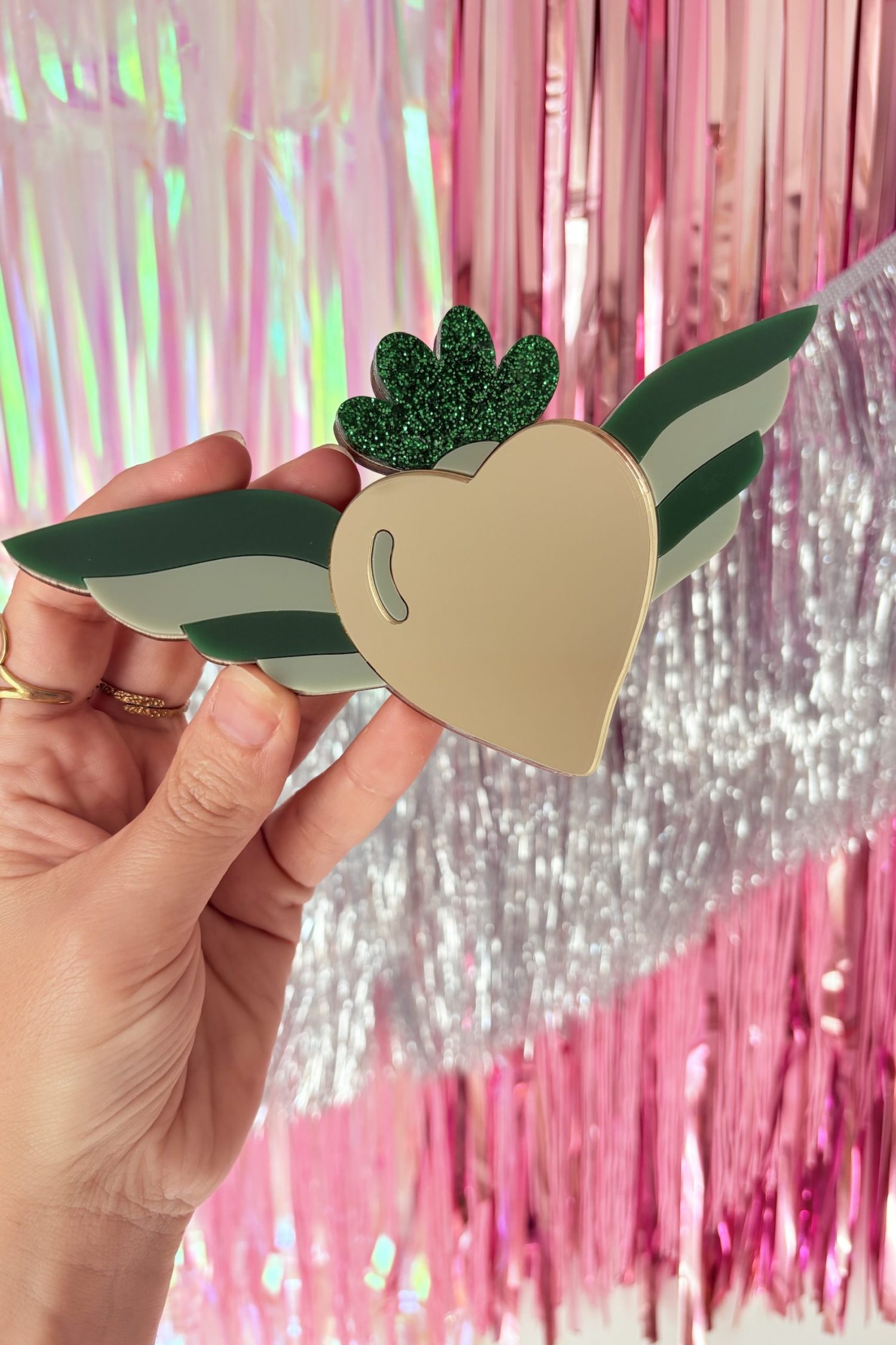 Ex voto ailes coeur miroir vert