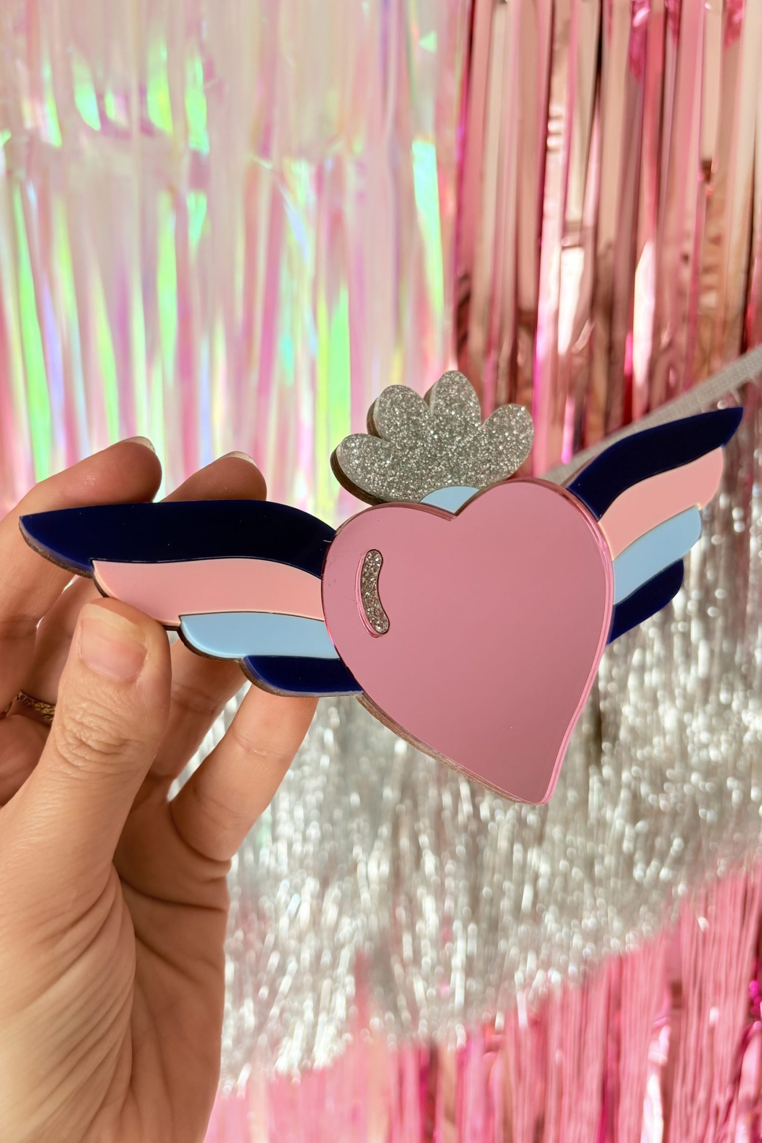 Ex voto ailé coeur rose miroir