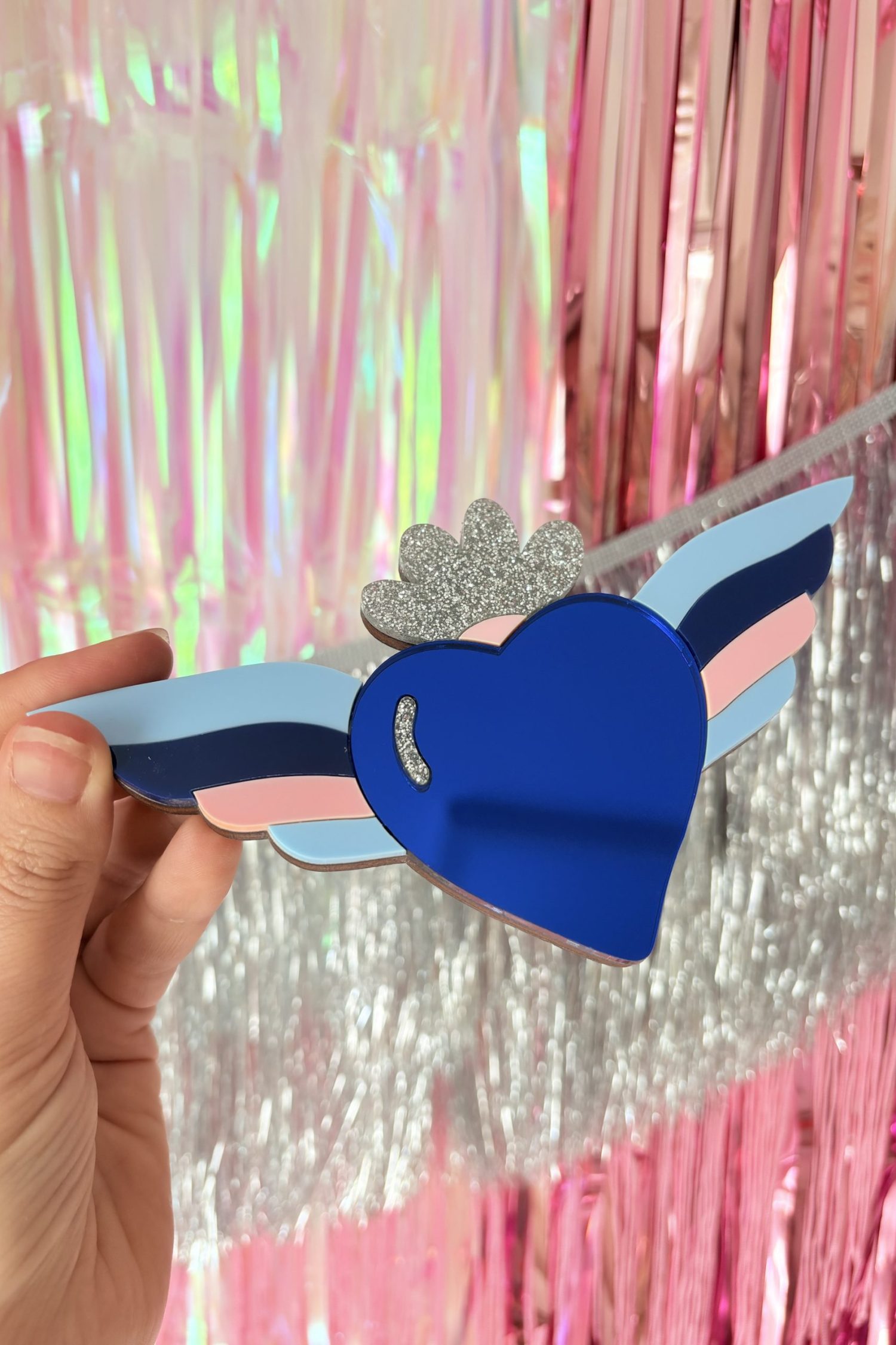 Ex voto ailes coeur miroir bleu