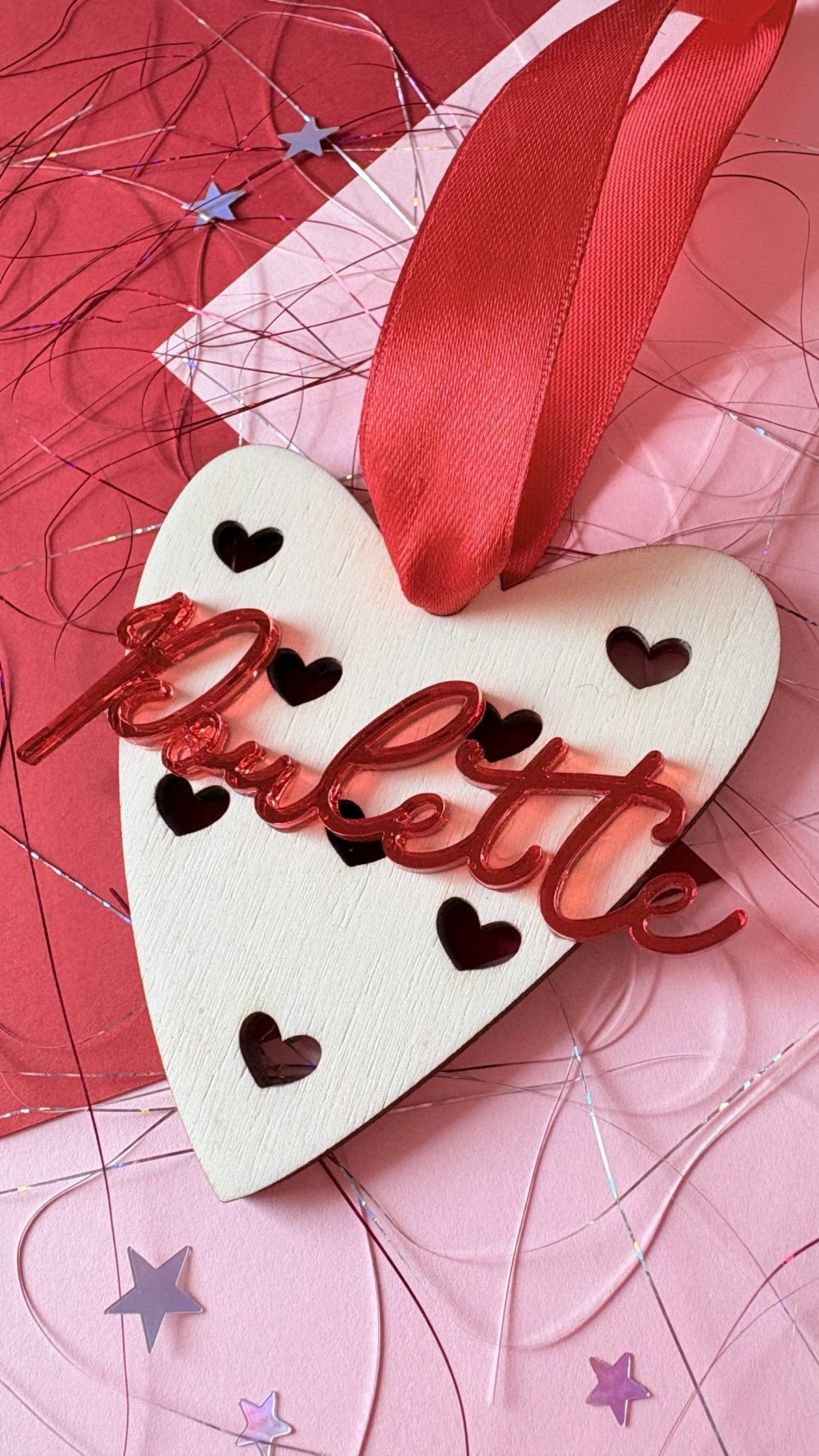 coeur poulette découpe laser ornement sapin noël bois