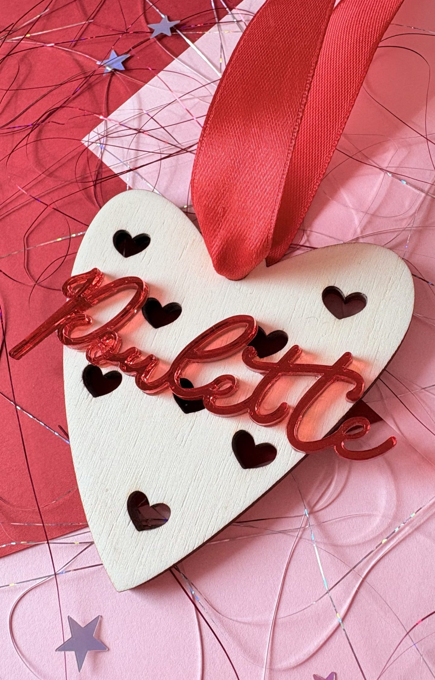 coeur poulette découpe laser ornement sapin noël bois