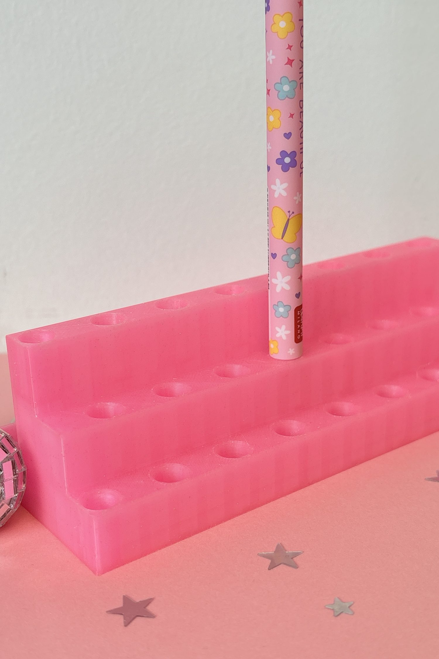 Porte stylo legami rose fuschia paillettes rangement